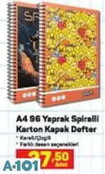 A4 96 YAPRAK SPİRALLİ KARTON KAPAK KARELİ/ÇİZGİLİ DEFTER